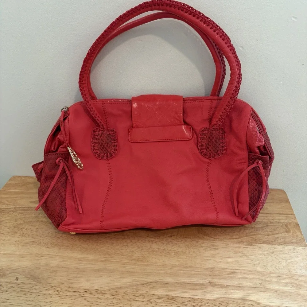 CHI Leather Bag‎ Falchi Red Lamb Skin & Snakeskin HOBO Shoulder Purse Handbag